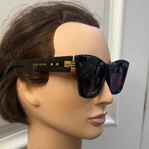 Louis Vuitton Black Gloss Cat-Eye Sunglasses with Gold Accents